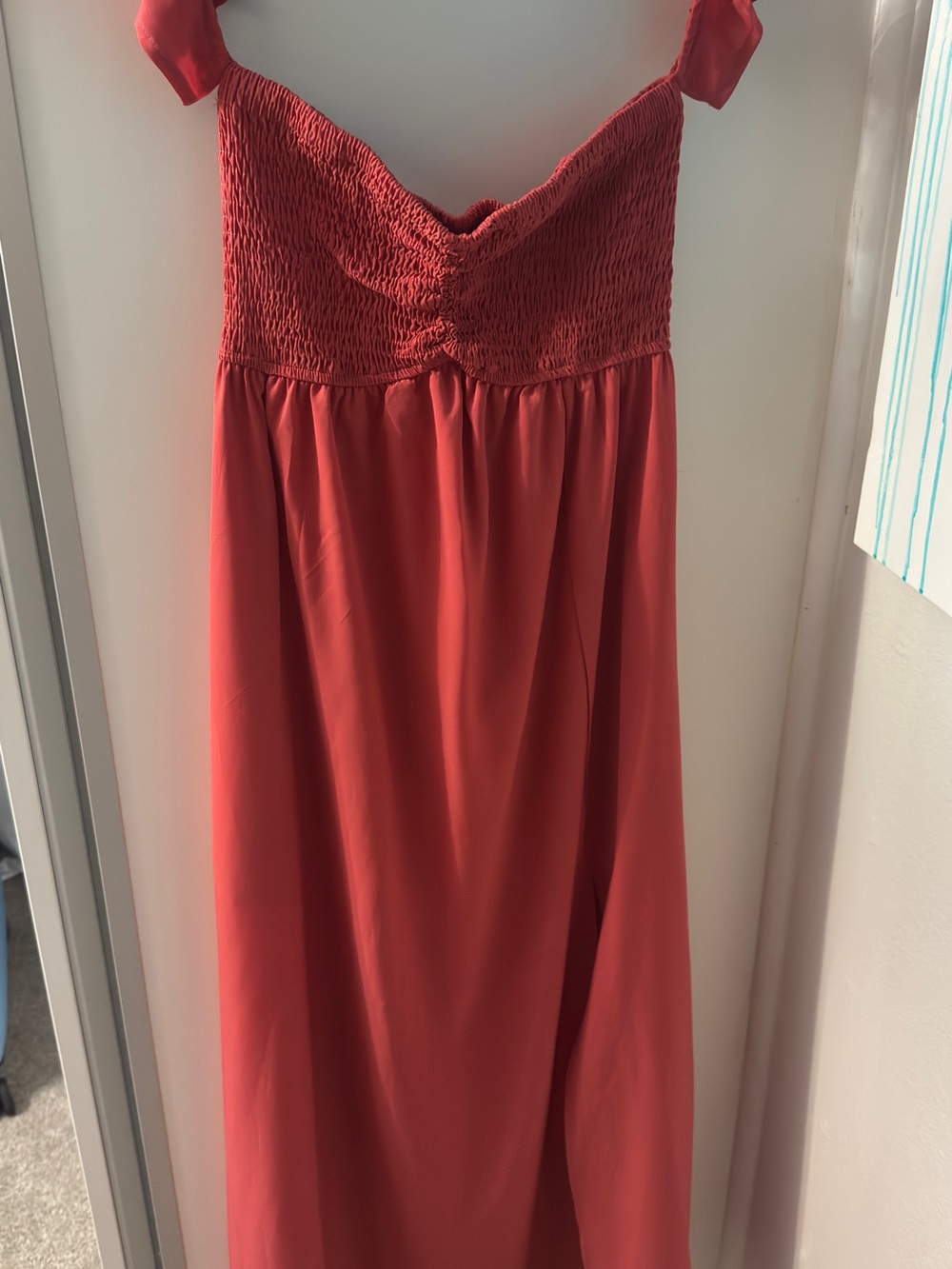 Women’s Coral Smocked Bodice Maxi Dress - Unbranded
